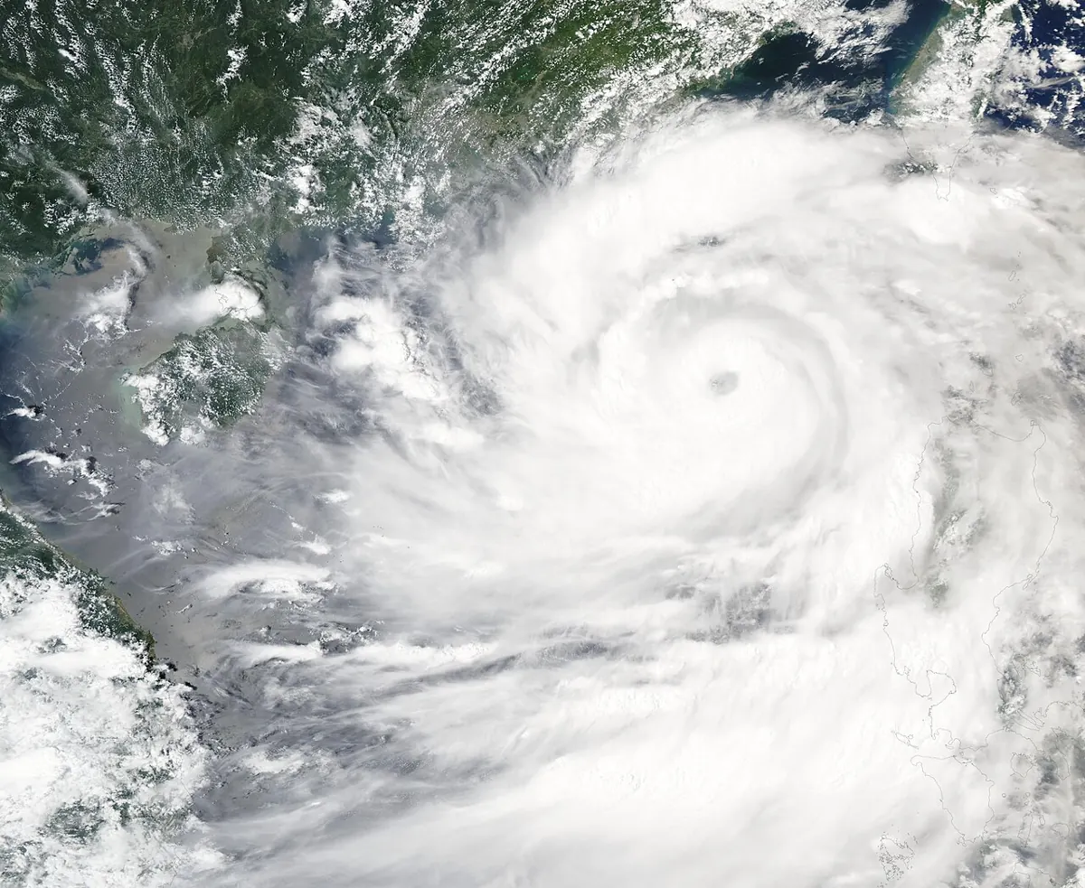 Satellite image of a large typhoon spiralling over the Philippine islands